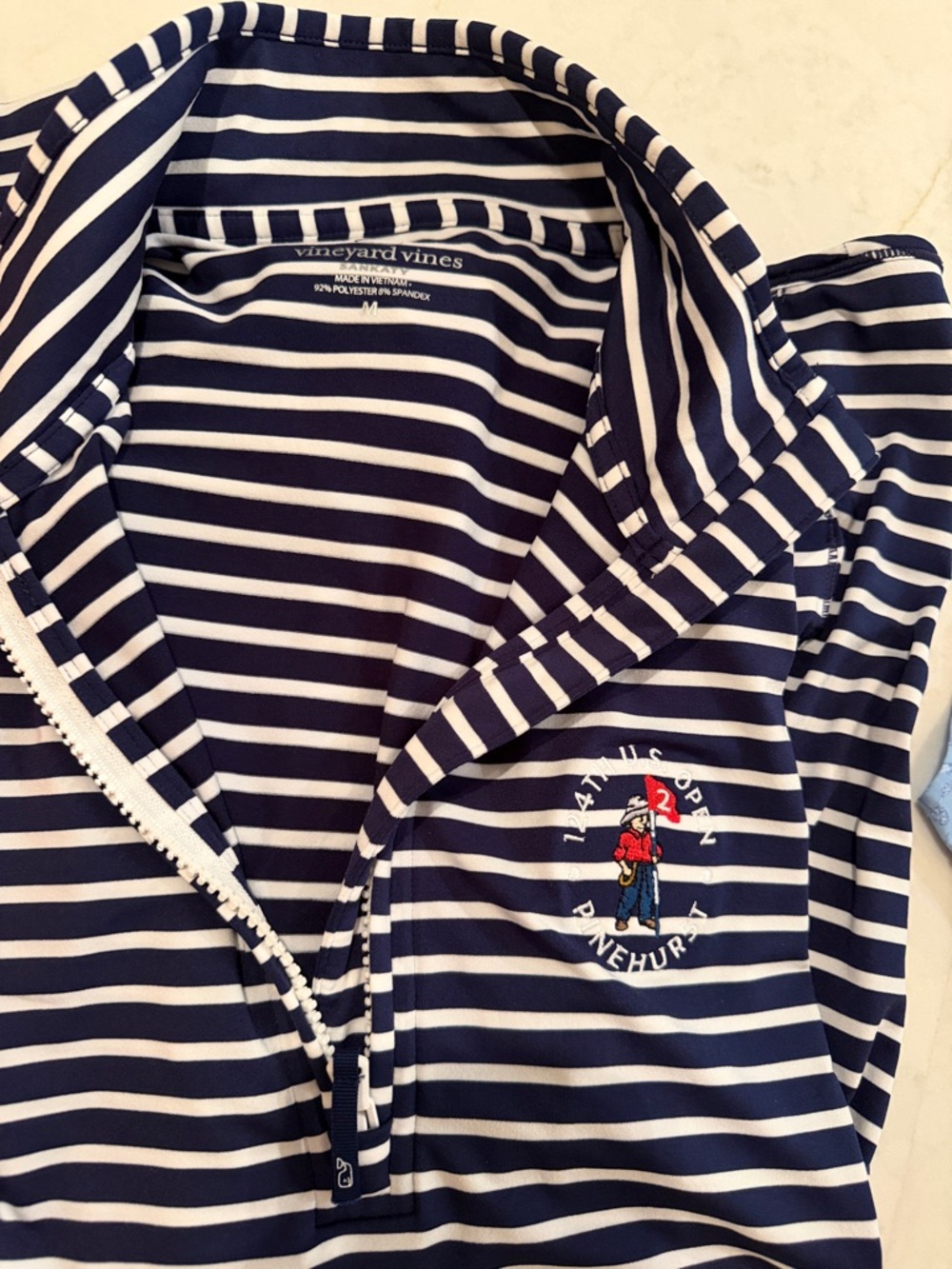 Vineyard Vines Navy & White Striped 1/4 Zip Pullover with Crest